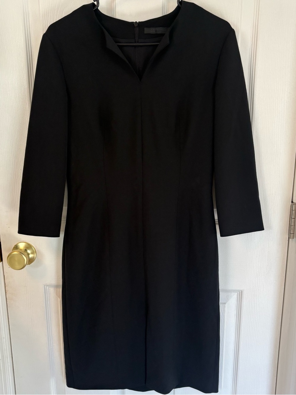THE ROW Black Long-Sleeve V-Notch Sheath Dress